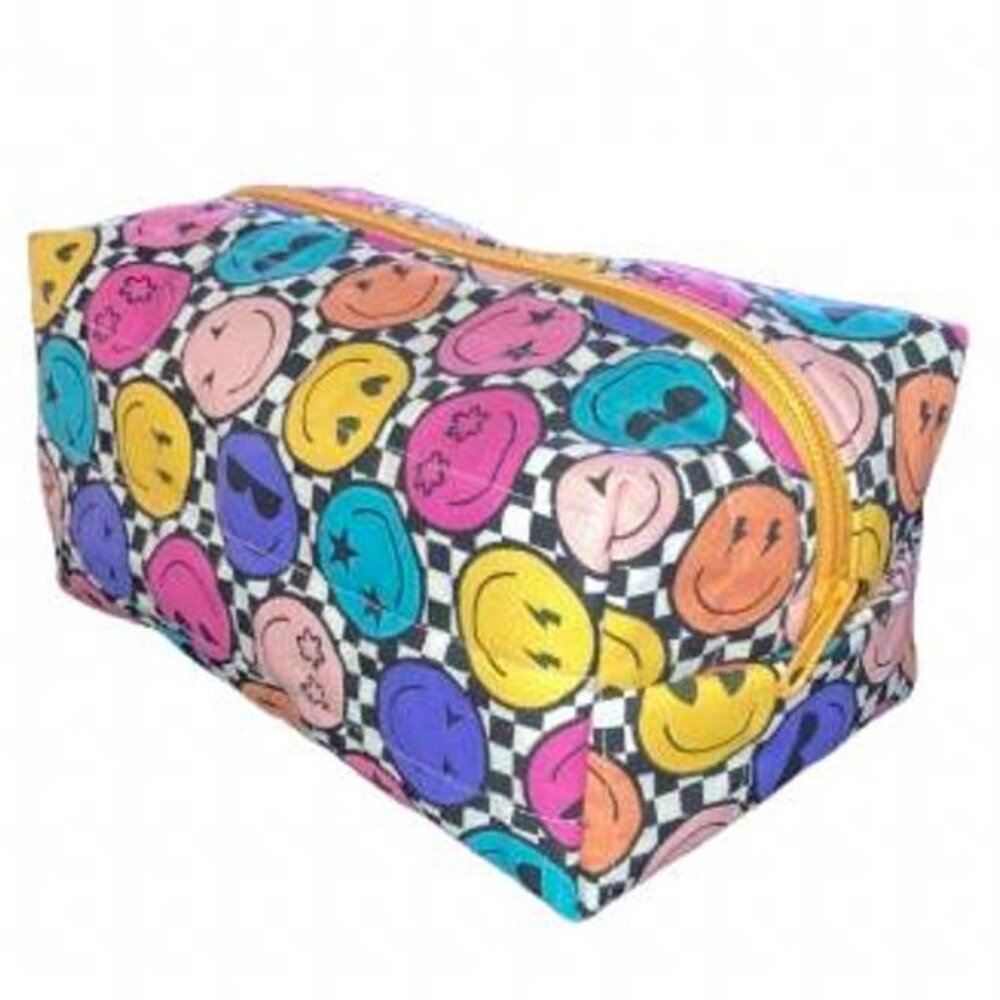 Handmade Zippered Everything Bag with Smiley Faces Pink Yellow Orange Blue